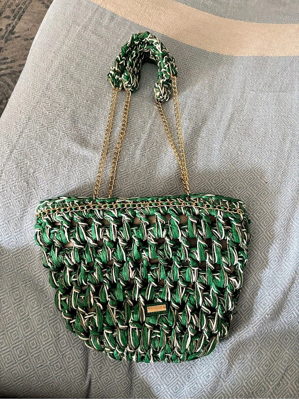 Camomilla Green & Gold Woven Chain Shoulder Bag NEW